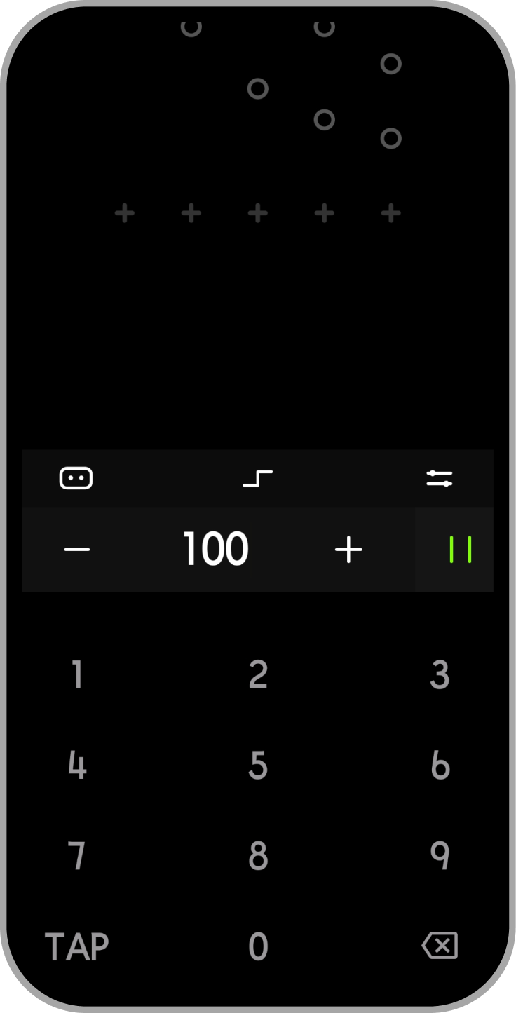 BPM 输入键盘，显示当前速度 100 BPM 和 TAP 测速按钮